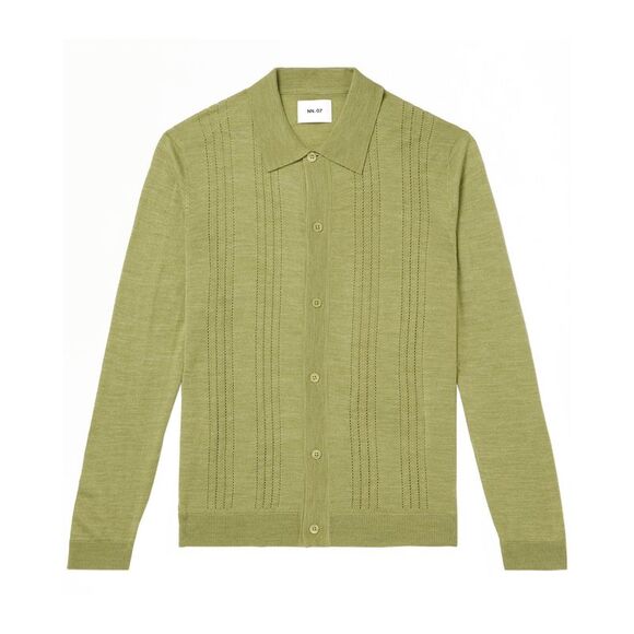 NN07 Mens Thor Pointelle-Knit Wool Blend Cardigan Sweater XL Evergreen NWT $245